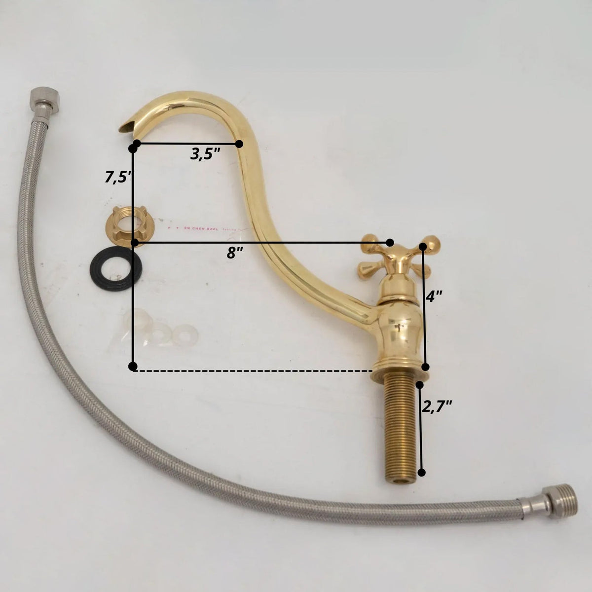 Solid Brass Cold Water Tap, Unlacquered Brass Faucet With Traditional Cross Handles - Insideast