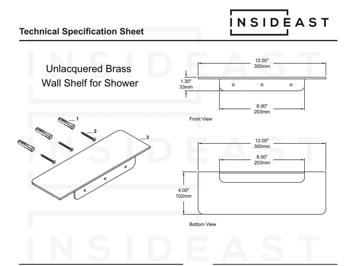 Solid Brass Floating Shelf | Wall - Mount Bathroom Shelf & Shower Soap Holder - Insideast