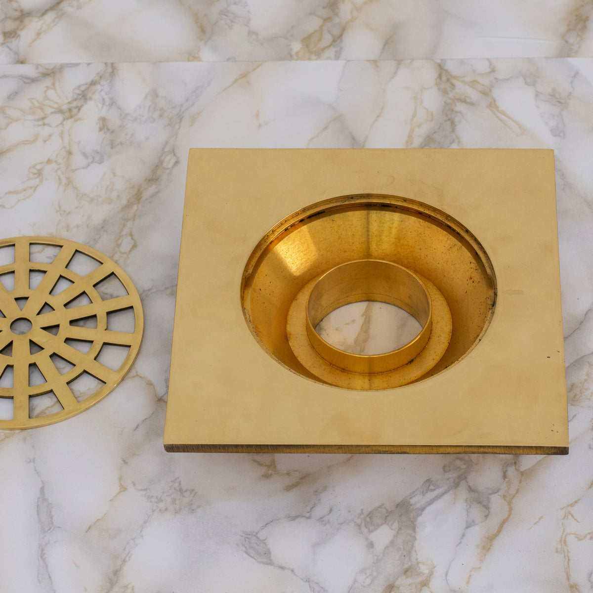 Solid Brass Smooth Floor Drain | Square Grate Shower Drain Cover - Insideast