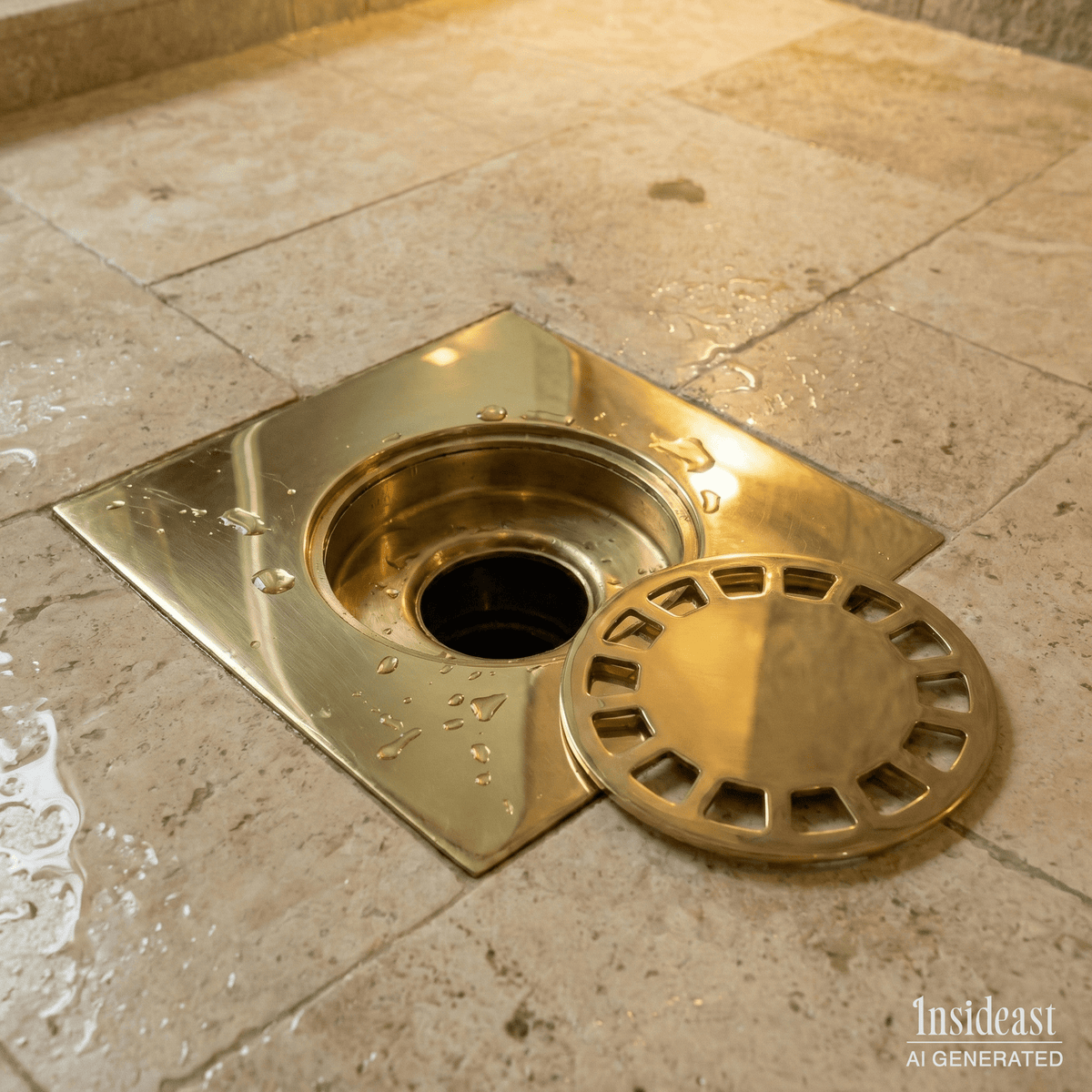 Solid Brass Square Floor Drain | Smooth Style | Unlacquered Shower Drain - Insideast