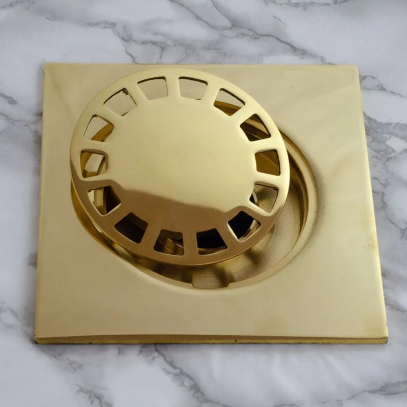 Solid Brass Square Floor Drain | Smooth Style | Unlacquered Shower Drain - Insideast