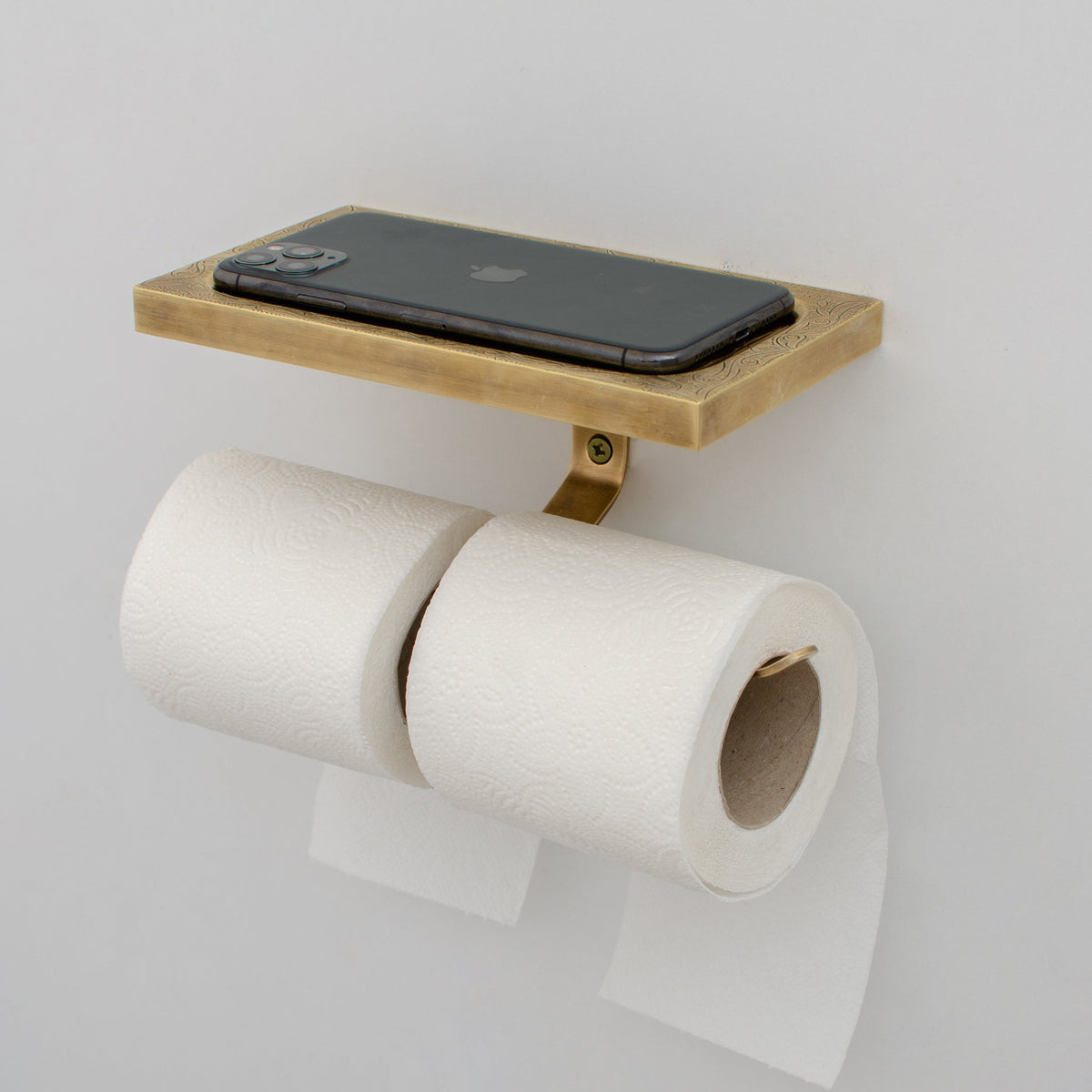 Solid Brass Toilet Paper Holder With Shelf | Powder Room Roll Holder - Insideast