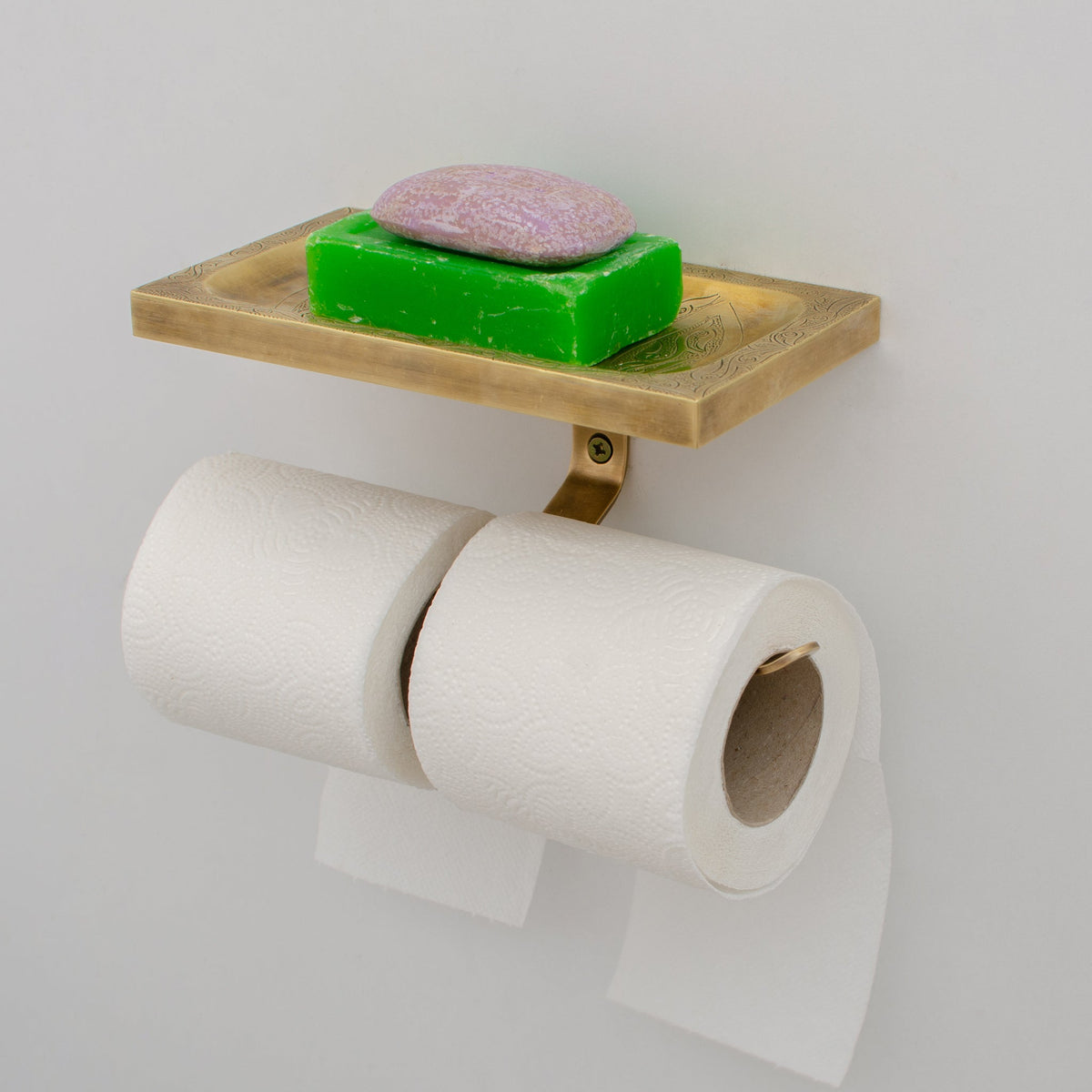 Solid Brass Toilet Paper Holder With Shelf | Powder Room Roll Holder - Insideast