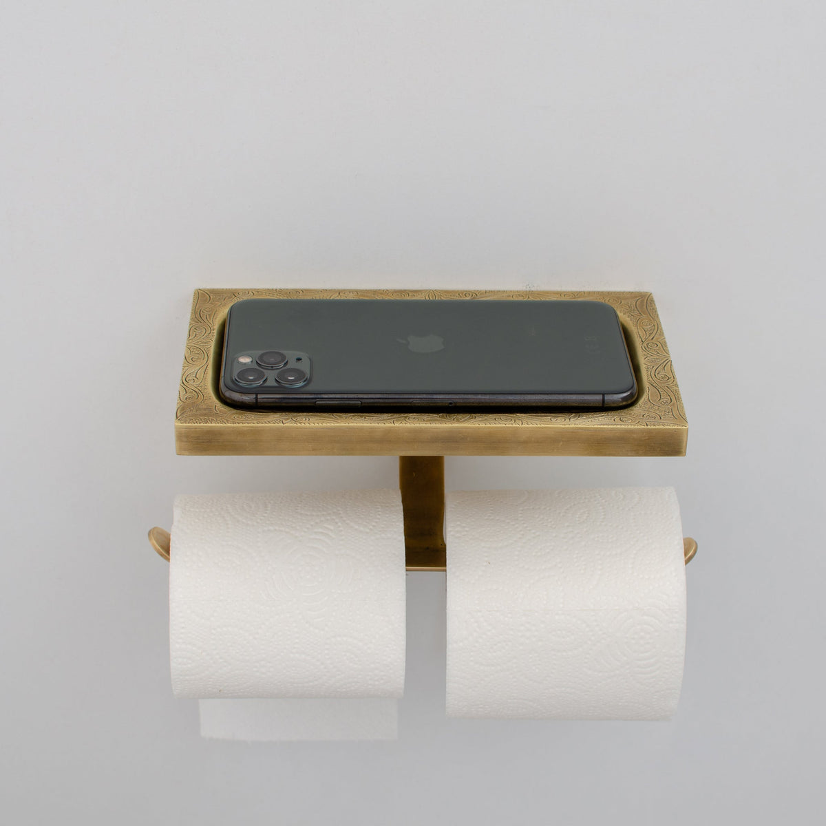 Solid Brass Toilet Paper Holder With Shelf | Powder Room Roll Holder - Insideast
