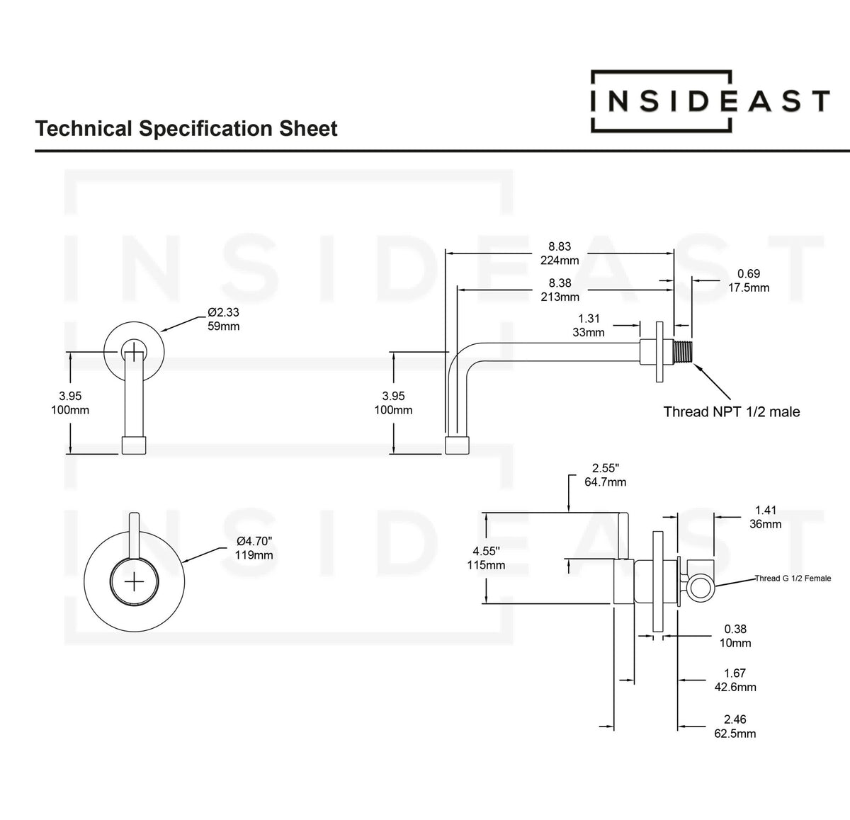 Solid Brass Tub Filler Built - in, Unlacquered Brass Shower System, Concealed Tub Filler - Insideast