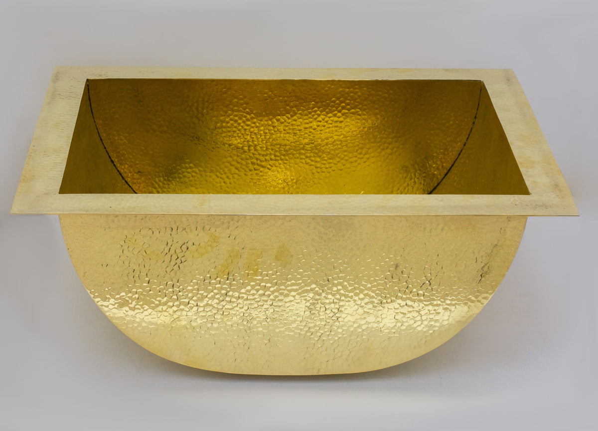 Solid Brass Undermount Bathroom Sink, Hammered Drop - in Vanity Sink With 3 - Hole Waterfall Faucet, Undermount Deep Curved Basin - Insideast