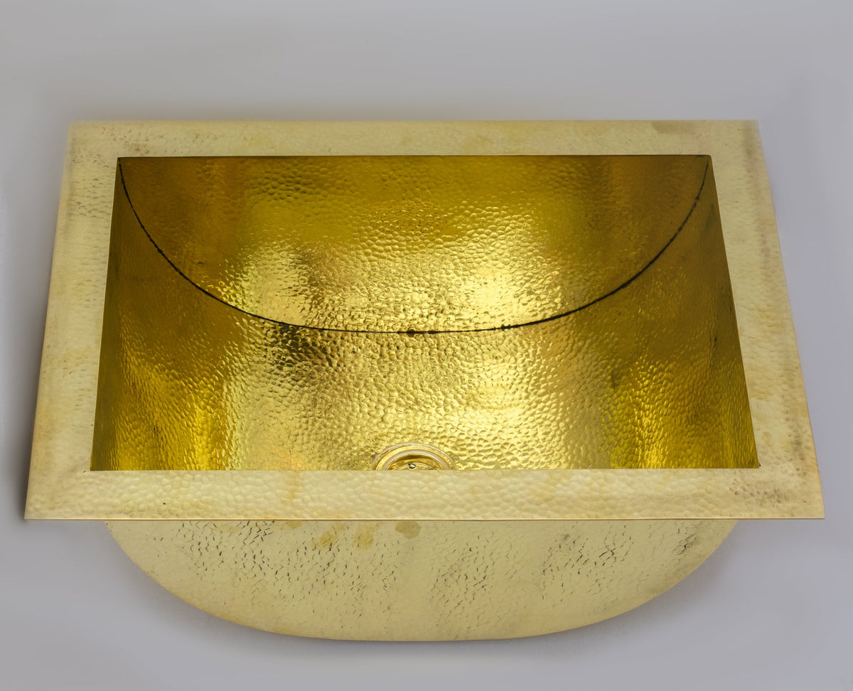 Solid Brass Undermount Bathroom Sink, Hammered Drop - in Vanity Sink With 3 - Hole Waterfall Faucet, Undermount Deep Curved Basin - Insideast