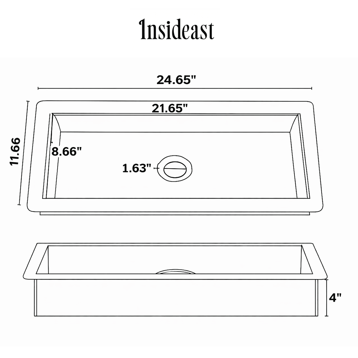 Solid Brass Undermount Rectangular Sink, Single Bowl Kitchen Sink, Compact Sink - Insideast