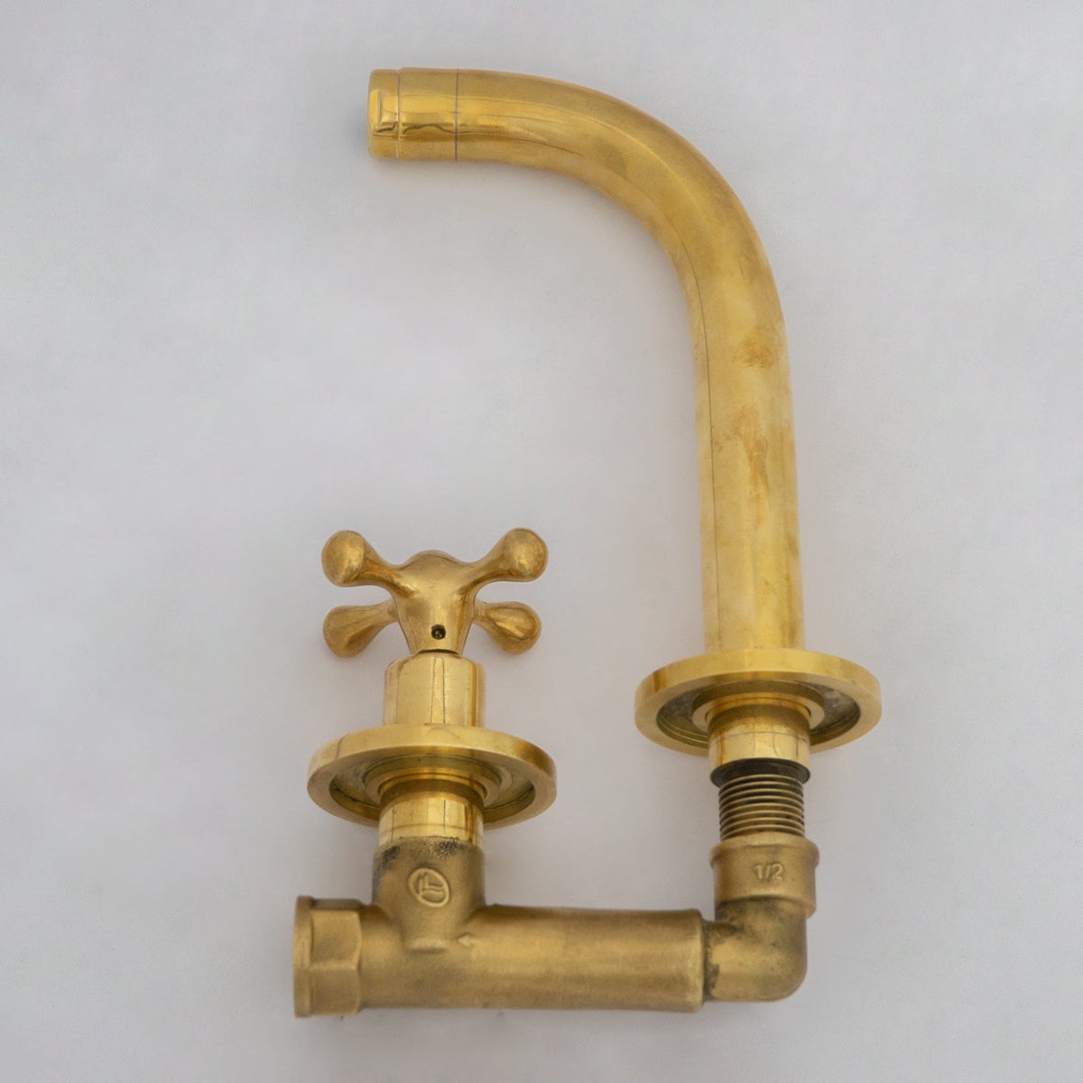 Solid Brass Wall Mount Cold Bathroom Faucet, Unlacquered Brass Bath Tap For Cold Water Only - Insideast