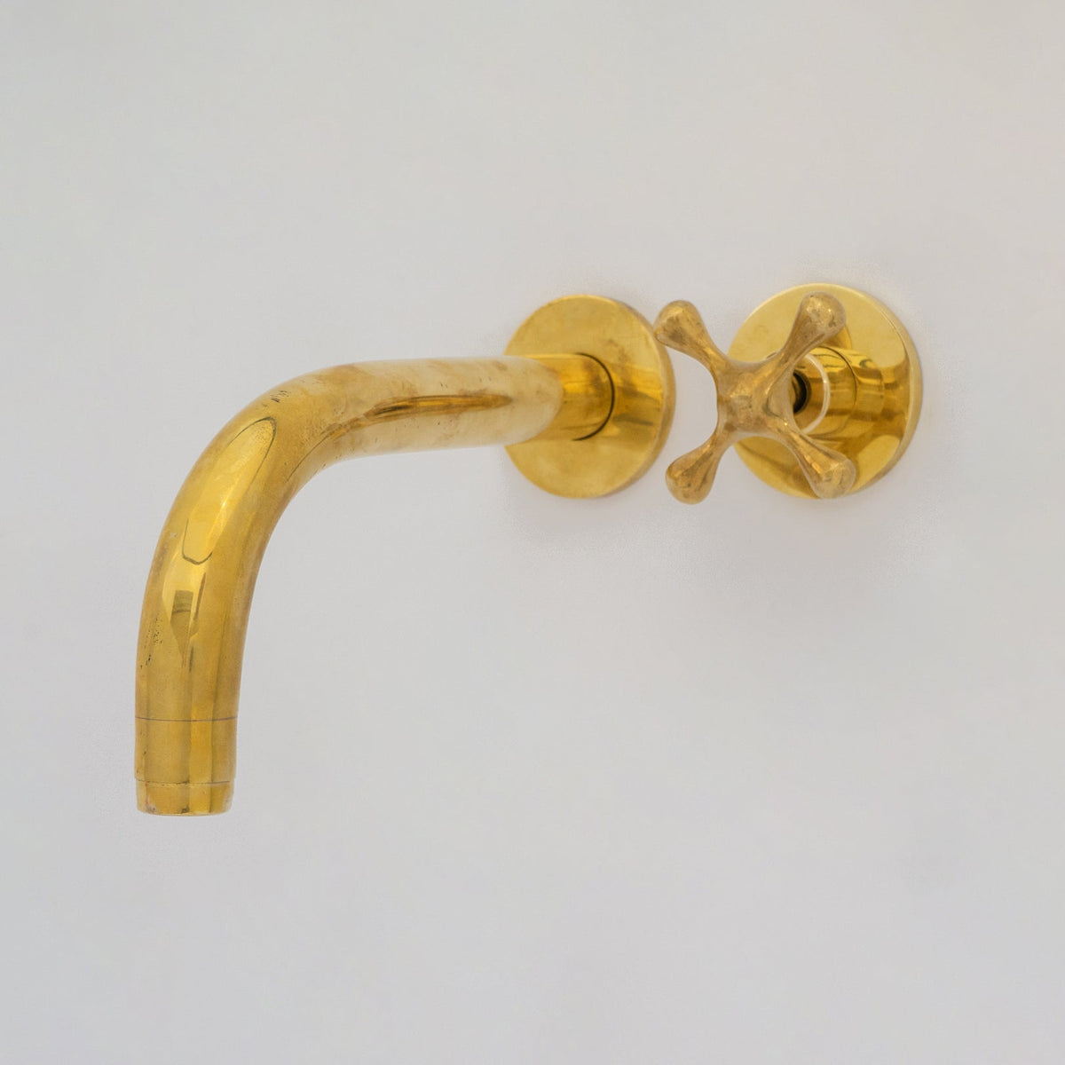 Solid Brass Wall Mount Cold Bathroom Faucet, Unlacquered Brass Bath Tap For Cold Water Only - Insideast