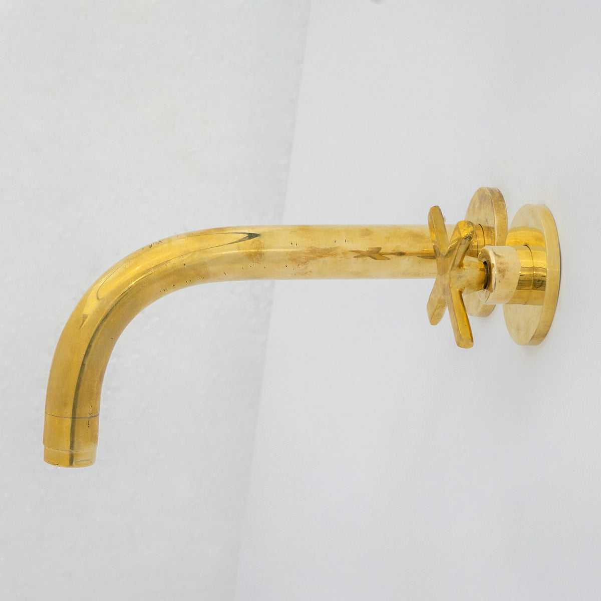 Solid Brass Wall Mount Cold Bathroom Faucet, Unlacquered Brass Bath Tap For Cold Water Only - Insideast