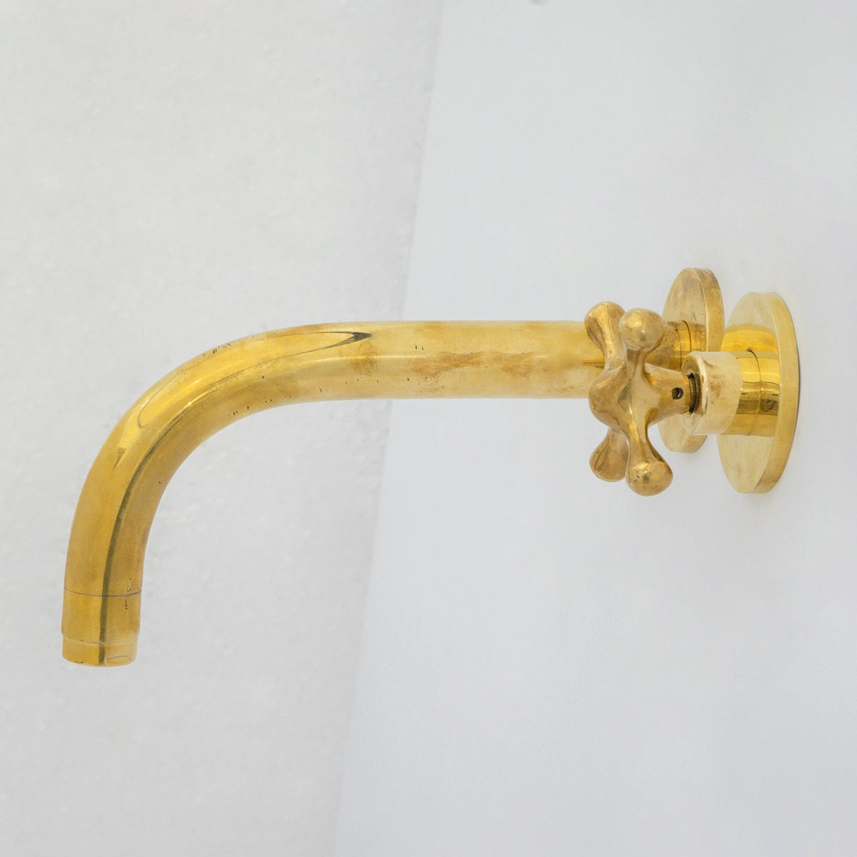 Solid Brass Wall Mount Cold Bathroom Faucet, Unlacquered Brass Bath Tap For Cold Water Only - Insideast