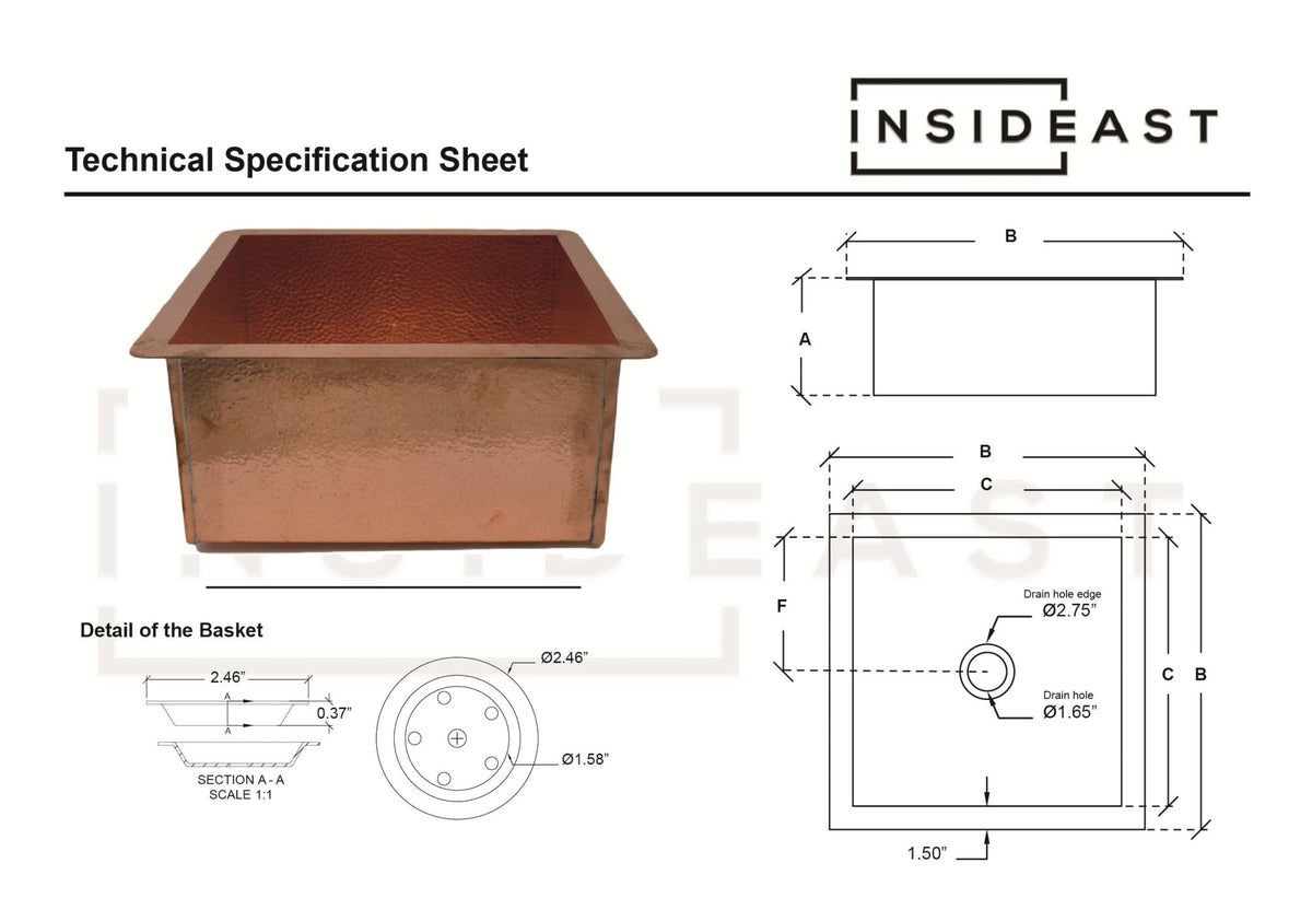 Solid Copper Undermount Hammered Sink | Kitchen Sink - Island Sink - Outdoor Sink - Insideast