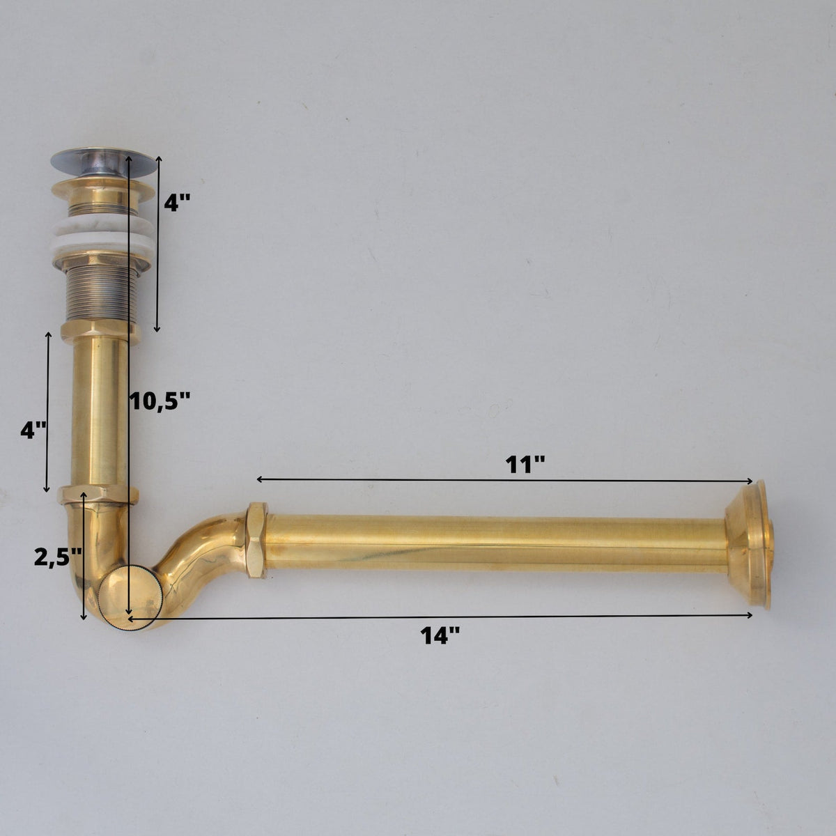 Solid Unlacquered Brass P - trap and Sink Stopper, Push Up Button, Pop Up Drain, Brass Water Trap - Insideast
