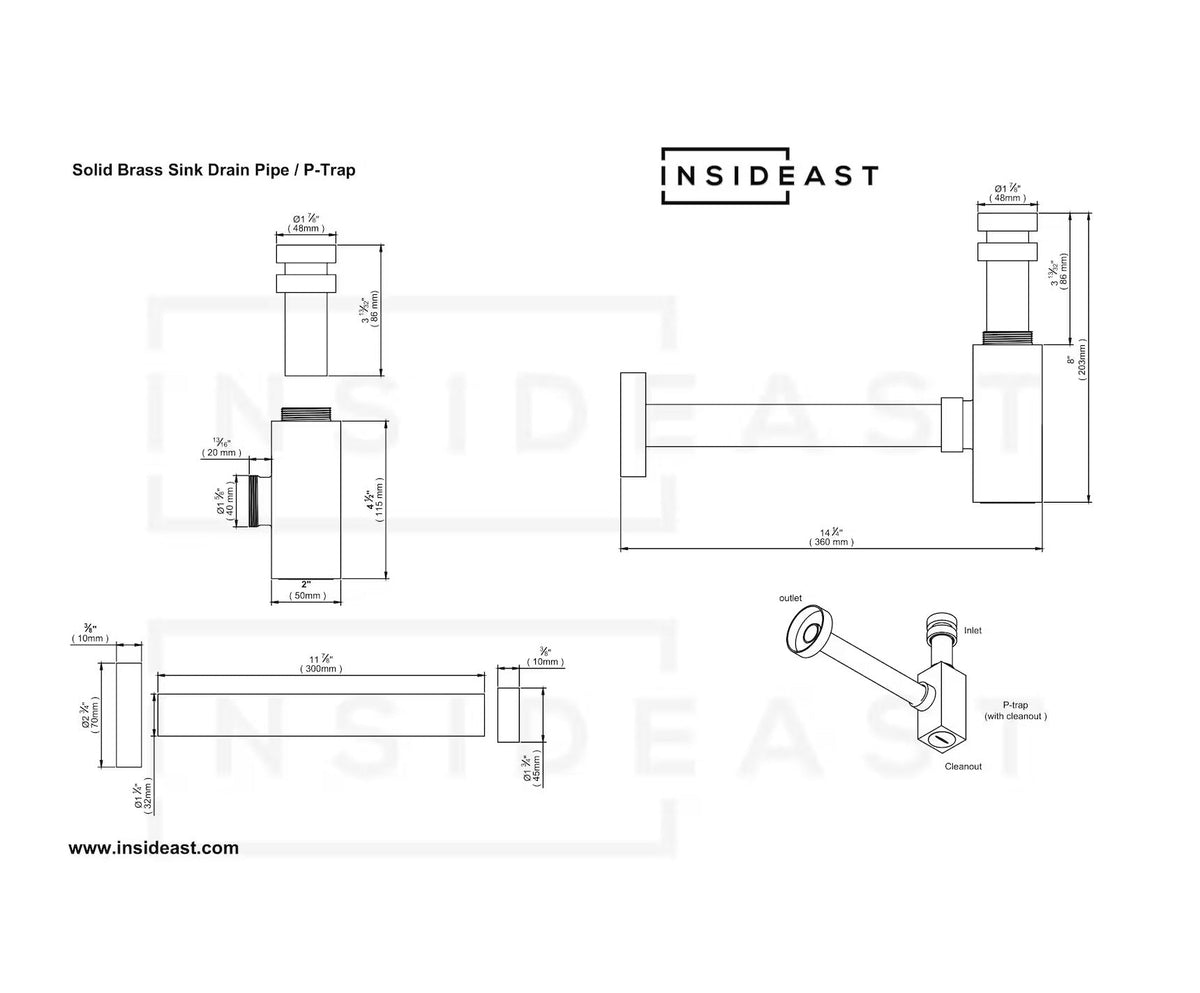 Solid Unlacquered Brass P - trap and Sink Stopper, Push Up Button, Pop Up Drain, Brass Water Trap - Insideast