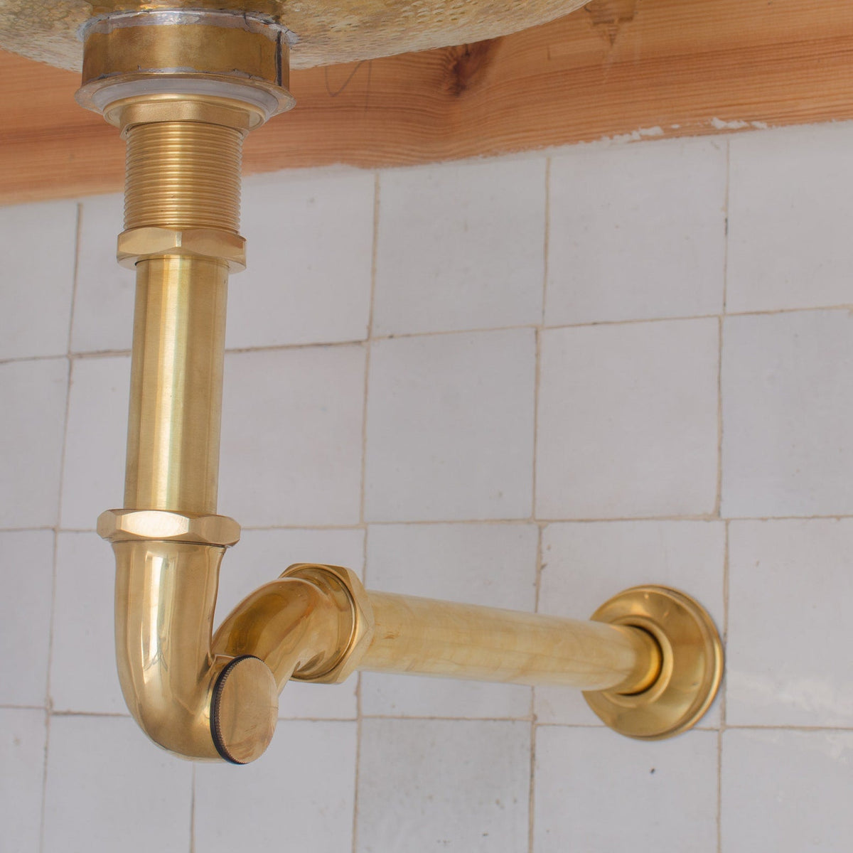 Solid Unlacquered Brass P - trap and Sink Stopper, Push Up Button, Pop Up Drain, Brass Water Trap - Insideast