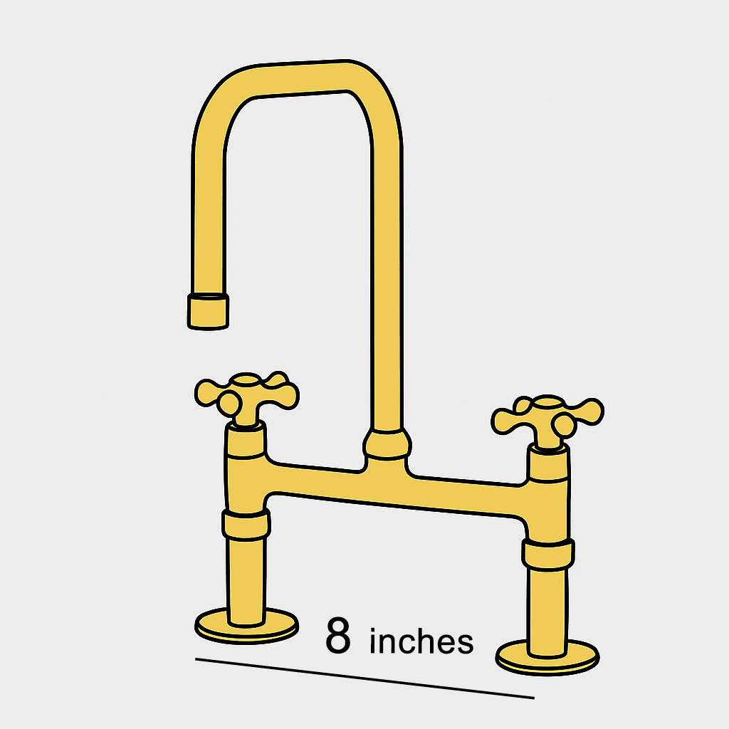 Traditional 8″ Brass Bridge Kitchen Faucet with Square Spout | Two Handles - Insideast