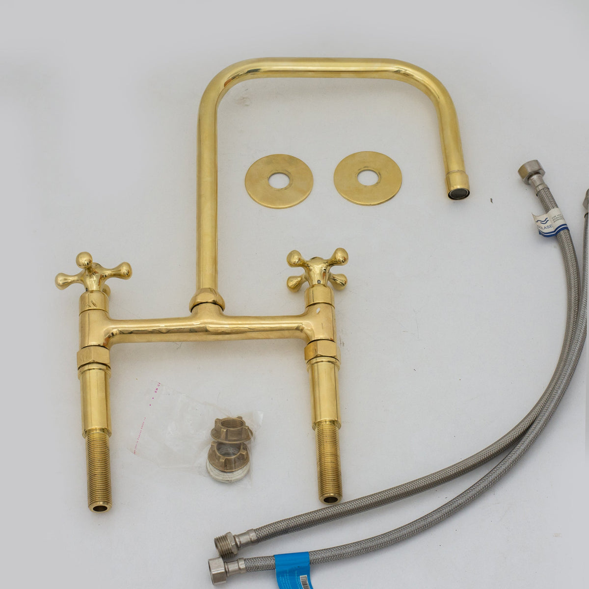 Traditional 8″ Brass Bridge Kitchen Faucet with Square Spout | Two Handles - Insideast