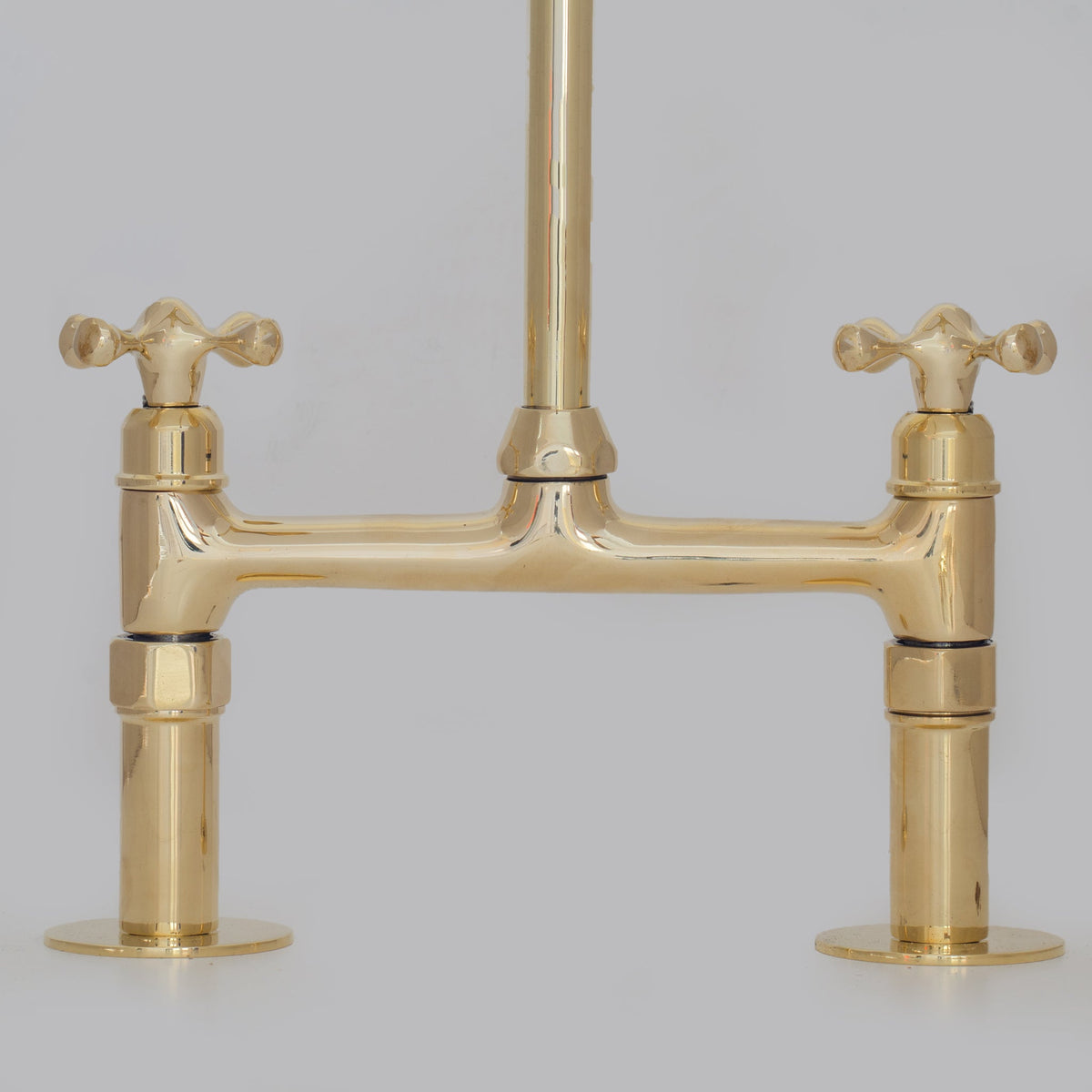Traditional 8″ Brass Bridge Kitchen Faucet with Square Spout | Two Handles - Insideast