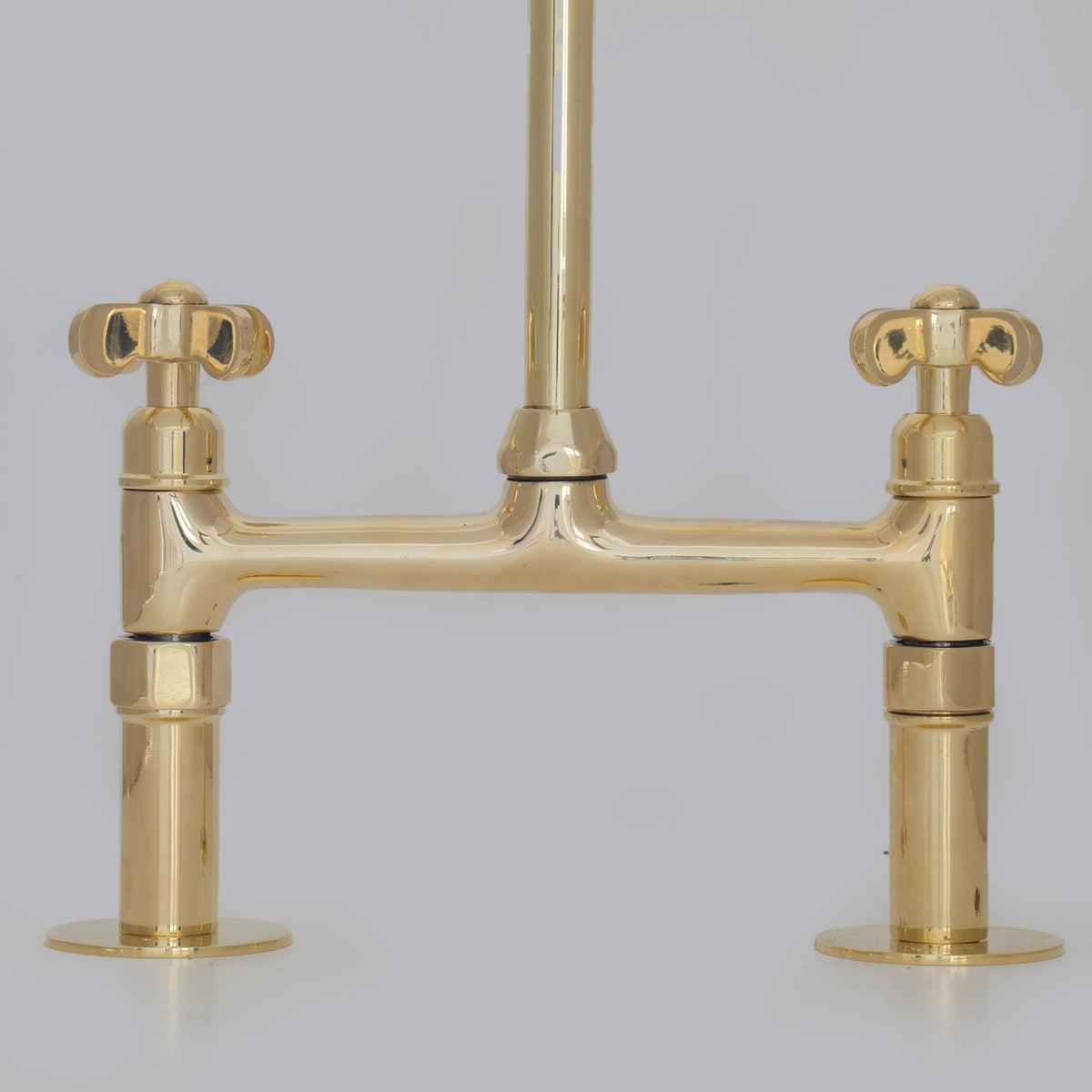 Traditional 8″ Brass Bridge Kitchen Faucet with Square Spout | Two Handles - Insideast