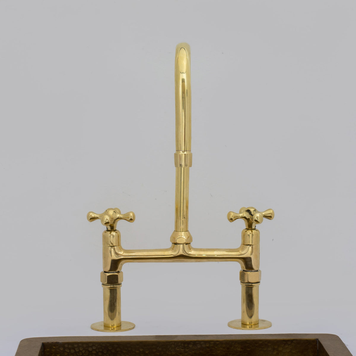 Traditional 8″ Brass Bridge Kitchen Faucet with Square Spout | Two Handles - Insideast