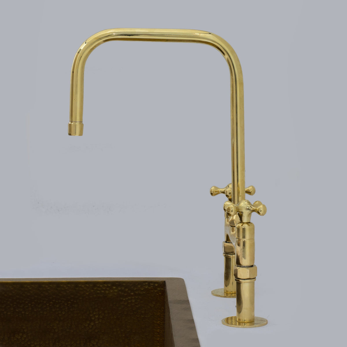 Traditional 8″ Brass Bridge Kitchen Faucet with Square Spout | Two Handles - Insideast