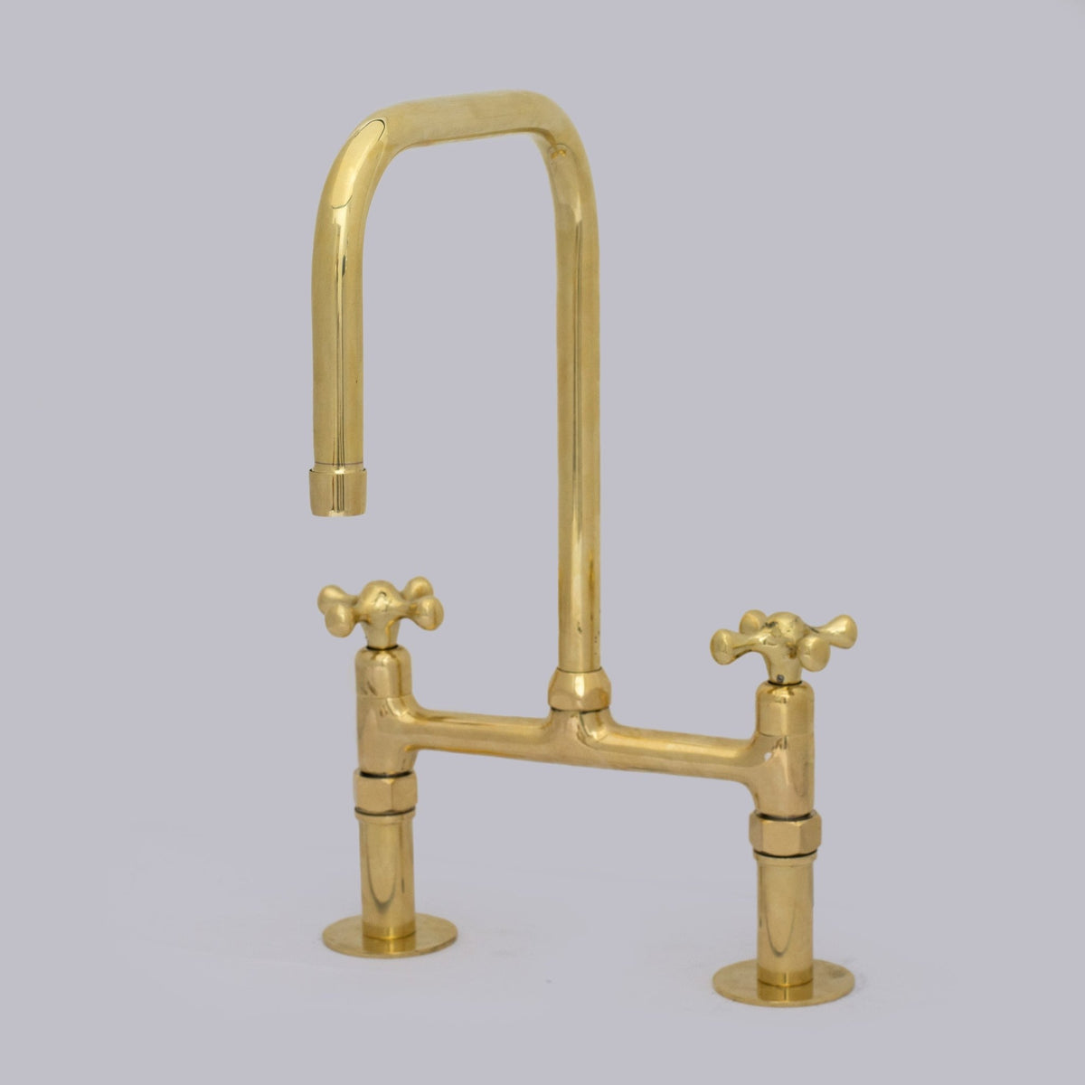Traditional 8″ Brass Bridge Kitchen Faucet with Square Spout | Two Handles - Insideast