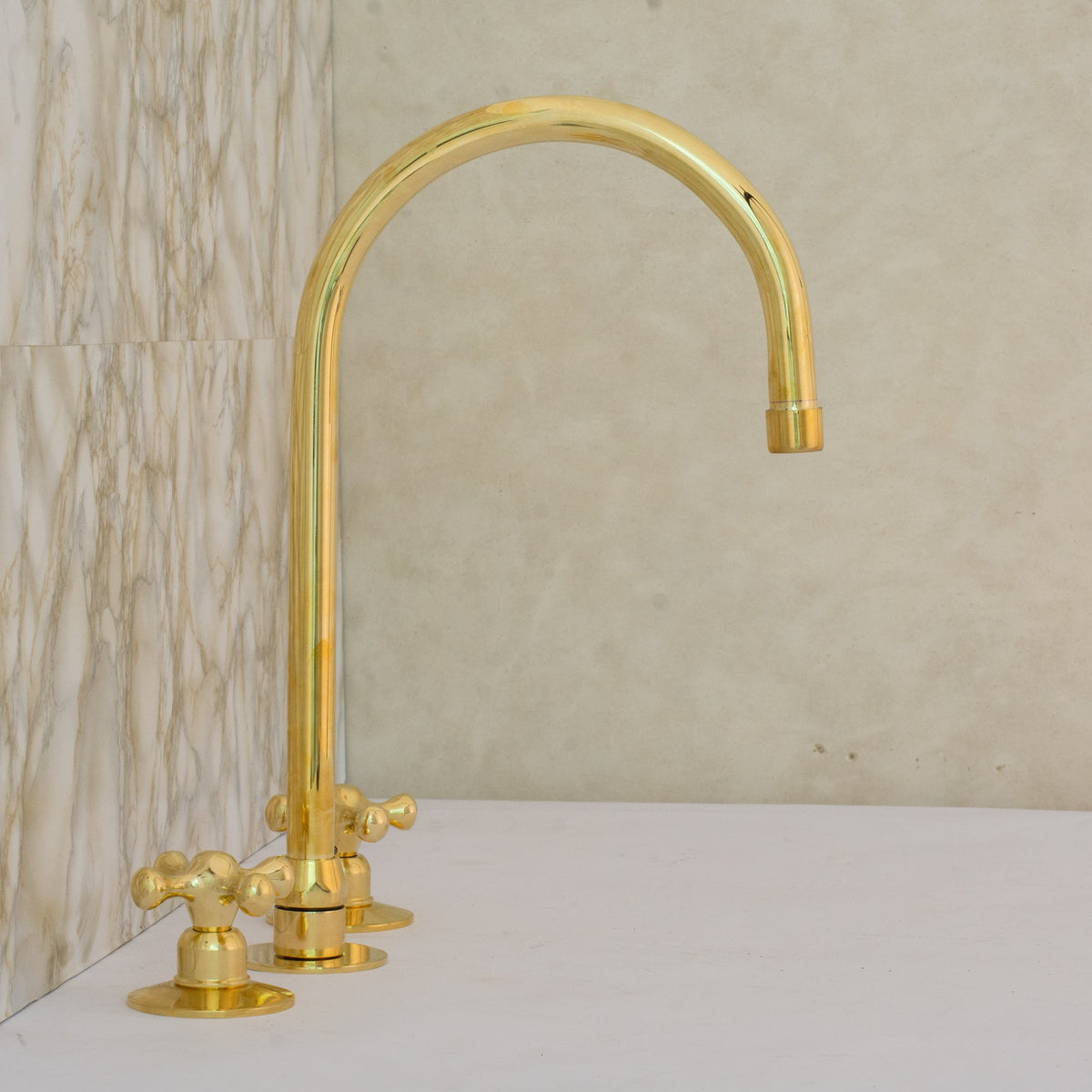 Unlacquered Brass 3 - Hole Kitchen Faucet | Kitchen Sink Faucet Swivel Spout - Insideast