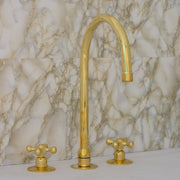 Unlacquered Brass 3 - Hole Kitchen Faucet | Kitchen Sink Faucet Swivel Spout - Insideast
