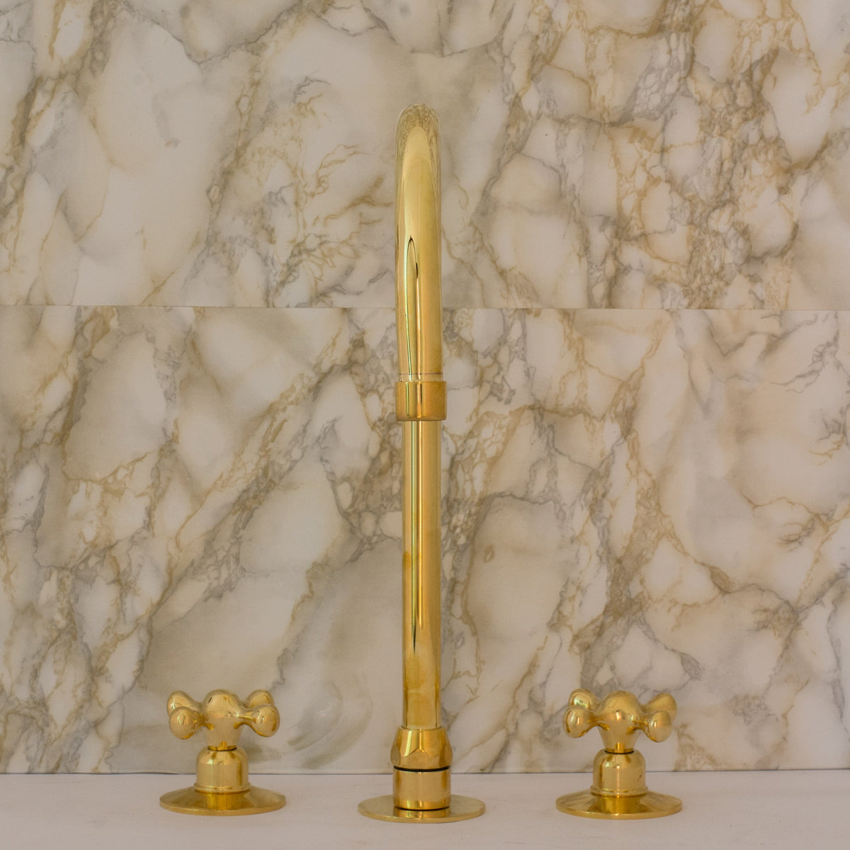 Unlacquered Brass 3 - Hole Kitchen Faucet | Kitchen Sink Faucet Swivel Spout - Insideast