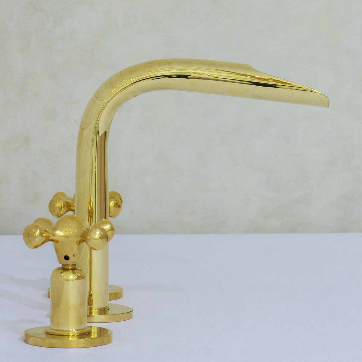 Unlacquered Brass 3 - Hole Widespread Faucet, Deck Mount Bathroom Waterfall Faucet - Insideast