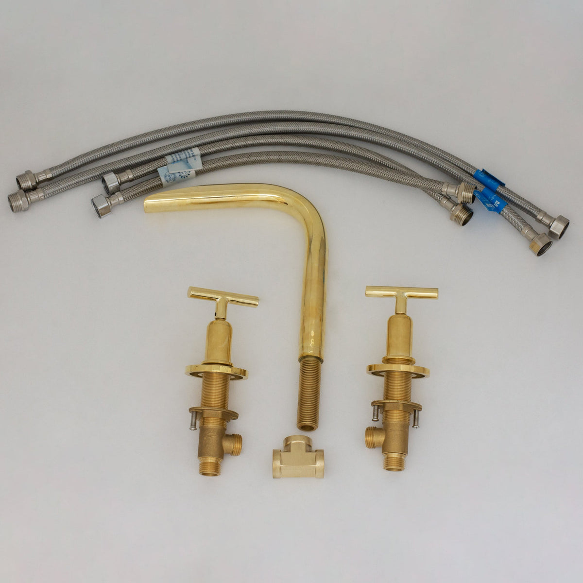 Unlacquered Brass 3 - Hole Widespread Faucet, Deck Mount Bathroom Waterfall Faucet - Insideast