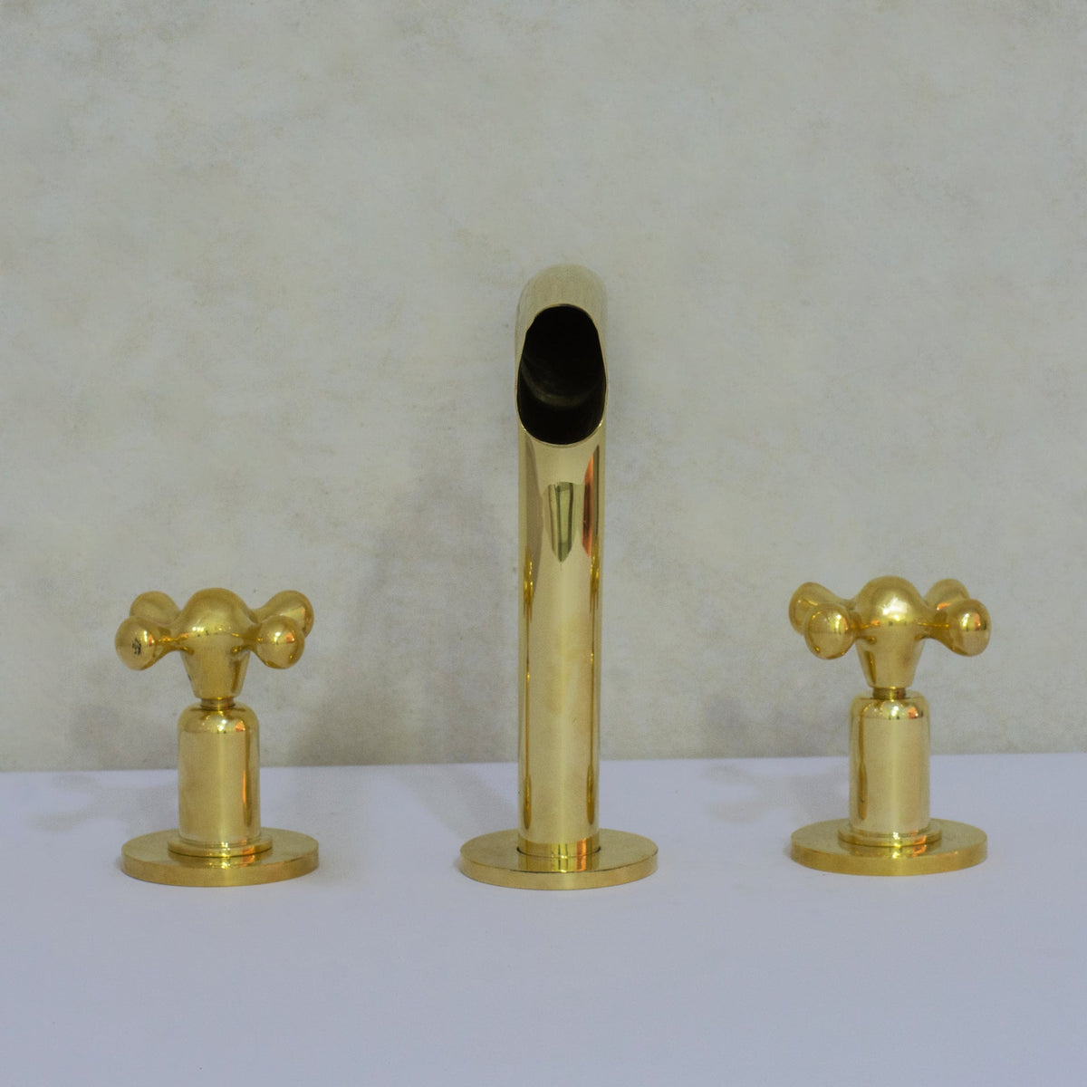 Unlacquered Brass 3 - Hole Widespread Faucet, Deck Mount Bathroom Waterfall Faucet - Insideast
