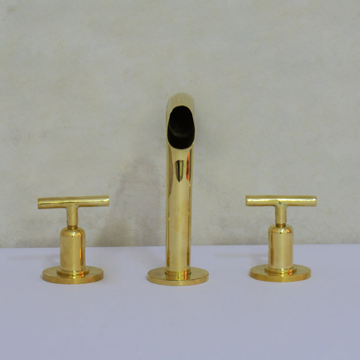 Unlacquered Brass 3 - Hole Widespread Faucet, Deck Mount Bathroom Waterfall Faucet - Insideast