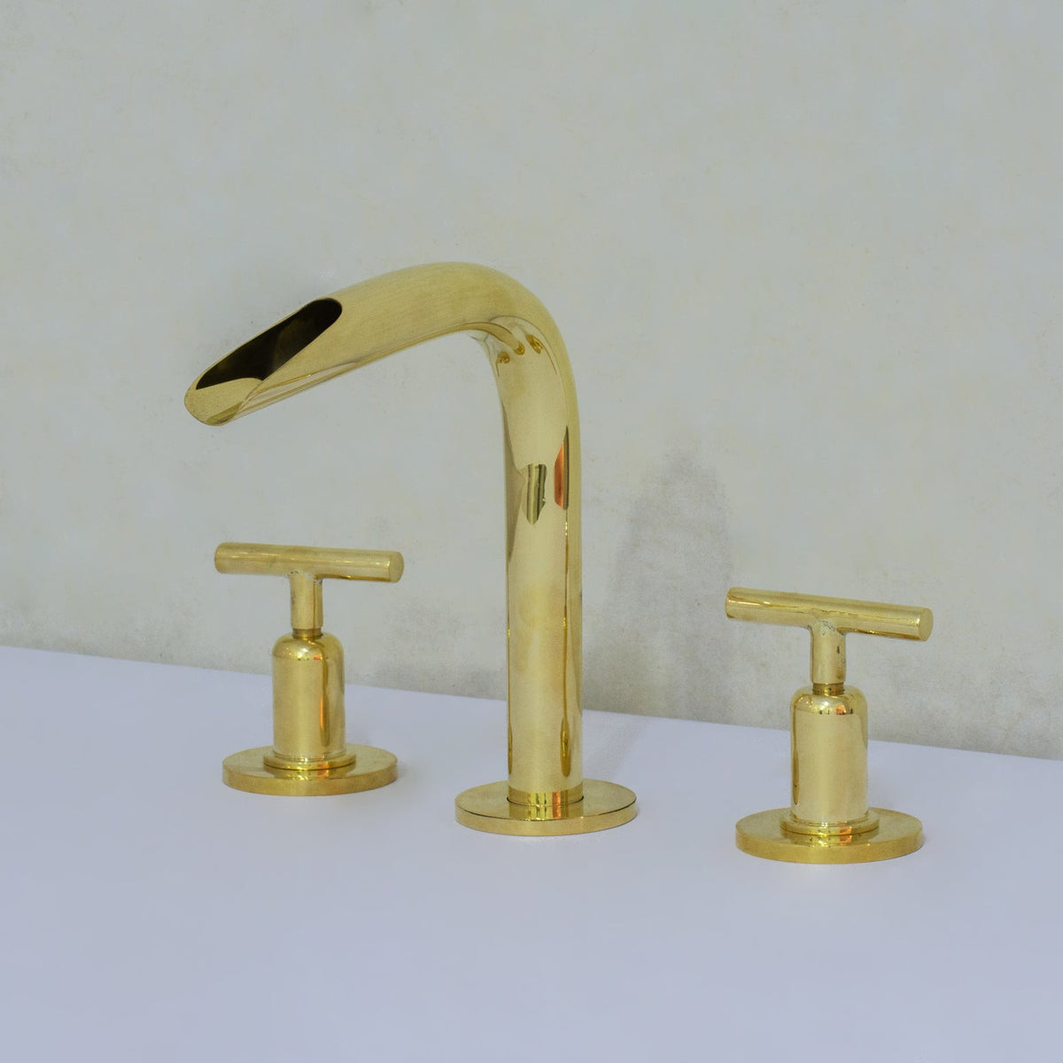 Unlacquered Brass 3 - Hole Widespread Faucet, Deck Mount Bathroom Waterfall Faucet - Insideast