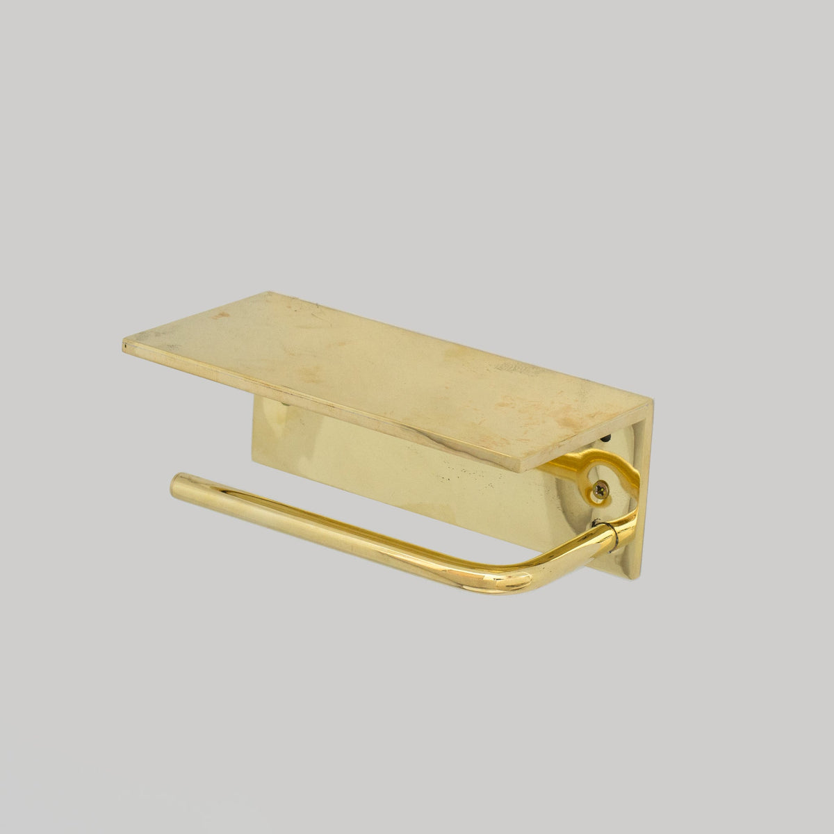 Unlacquered Brass Bathroom Floating Shelf With Hook, Wall Mount Shelf With Toilet Paper Holder - Insideast