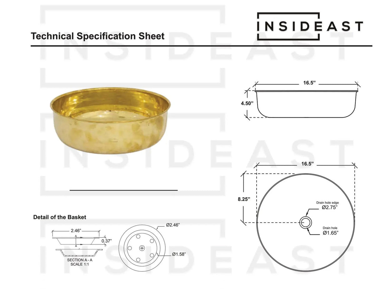 Unlacquered Brass Bathroom Round Vessel Sink | Countertop Basin - Insideast