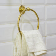 Unlacquered Brass Bathroom Towel Holder, Wall Mount Brass Towel Holder, Hand Etched Towel Ring - Insideast