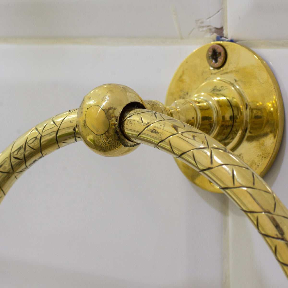 Unlacquered Brass Bathroom Towel Holder, Wall Mount Brass Towel Holder, Hand Etched Towel Ring - Insideast