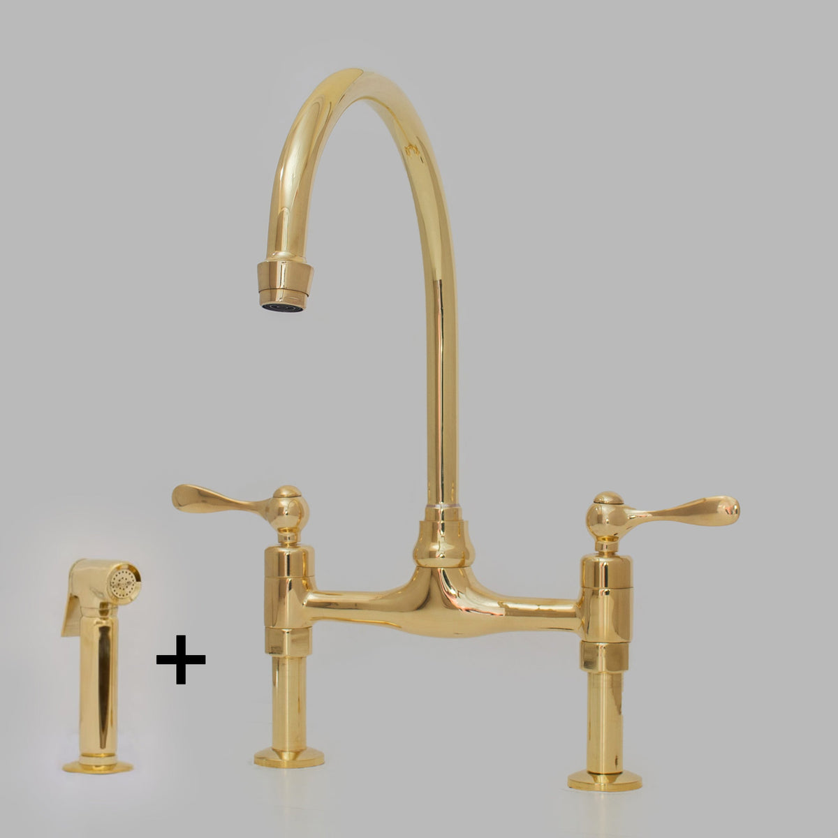 Unlacquered Brass Bridge Faucet 8" Widespread Kitchen Faucet - Insideast