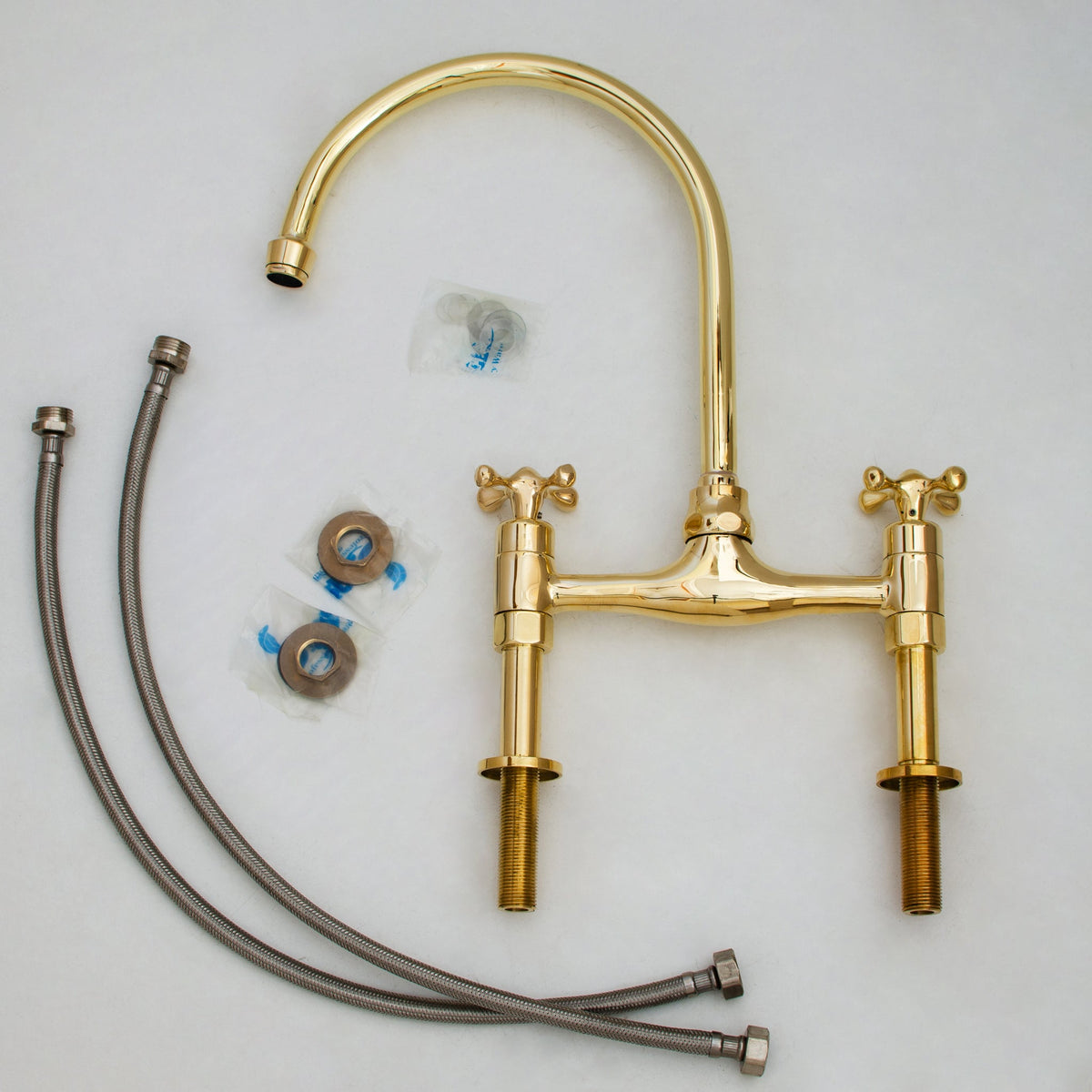 Unlacquered Brass Bridge Faucet 8" Widespread Kitchen Faucet - Insideast