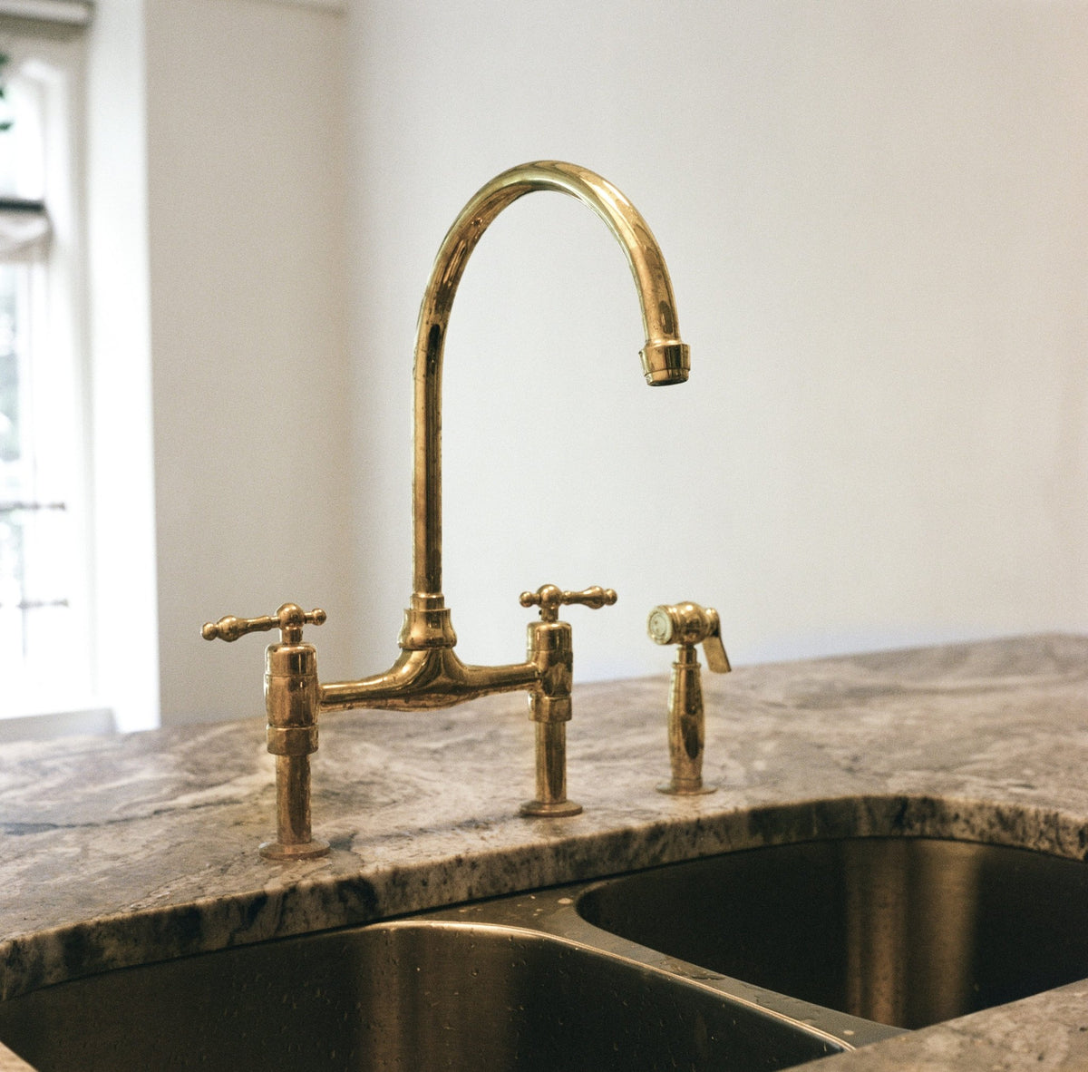 Unlacquered Brass Bridge Faucet 8" Widespread Kitchen Faucet - Insideast