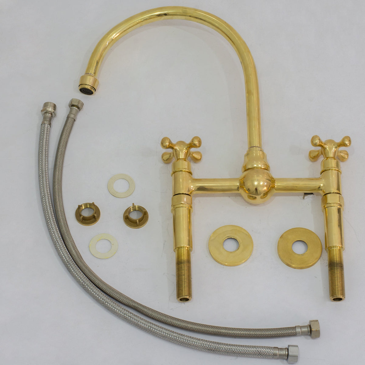 Unlacquered Brass Bridge Faucet, Kitchen Sink Faucet, Simple Cross Handles - Insideast
