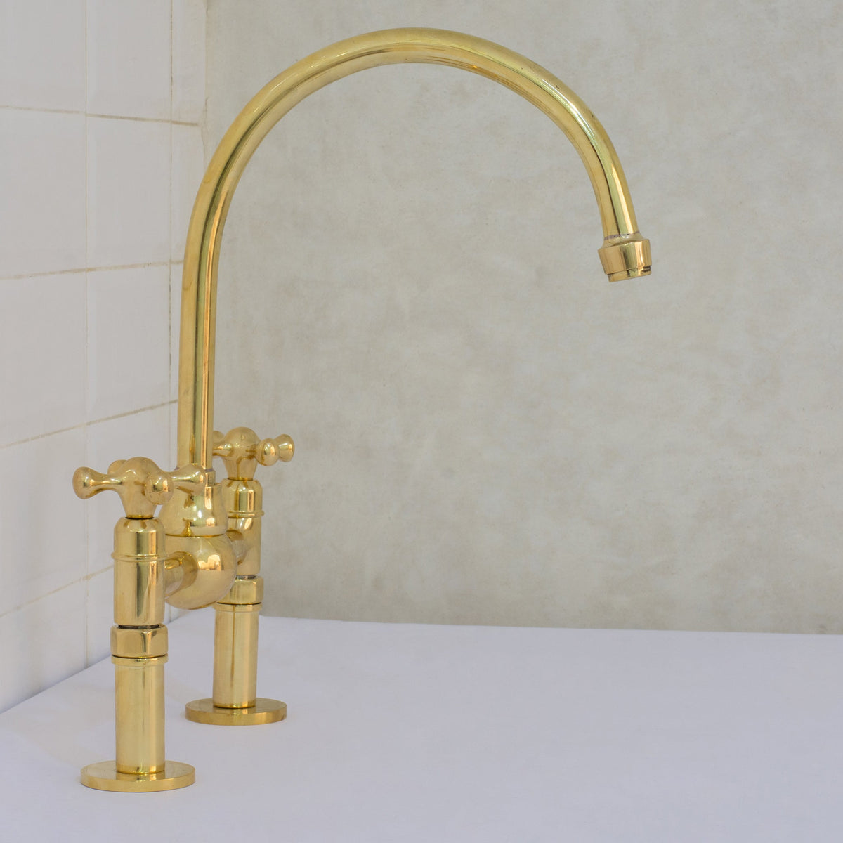 Unlacquered Brass Bridge Faucet, Kitchen Sink Faucet, Simple Cross Handles - Insideast