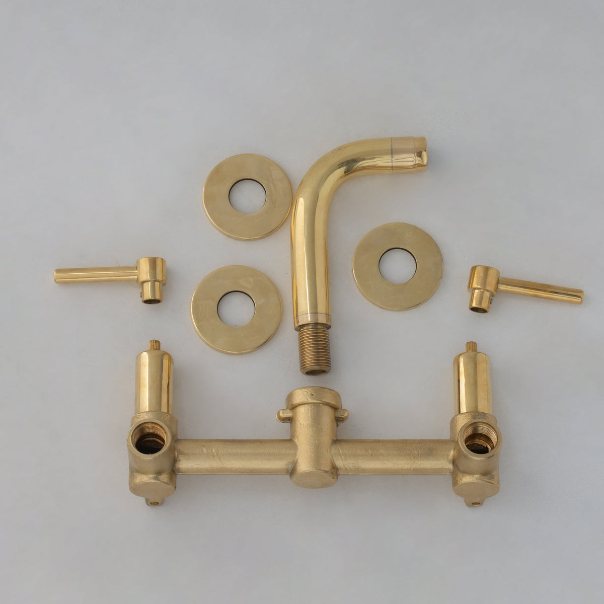 Unlacquered Brass Built - in Faucet, Mini Wall Mount Sink Faucet, 3 - hole Basin Mixer Tap With Lever Handles - Insideast