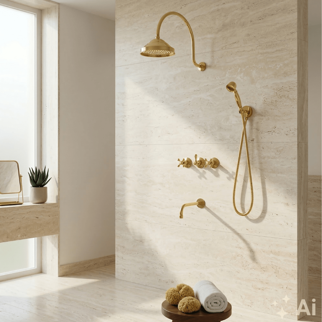 Unlacquered Brass Built - in Shower Gooseneck Arm, 3 - Outlet Concealed Hand Shower And Tub Faucet, Rainfall Shower System - Insideast