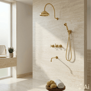 Unlacquered Brass Built - in Shower Gooseneck Arm, 3 - Outlet Concealed Hand Shower And Tub Faucet, Rainfall Shower System - Insideast