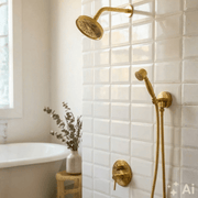 Unlacquered Brass Built - In Shower System | Angled Showerhead & Handheld | Concealed 2 - Outlet Set - Insideast