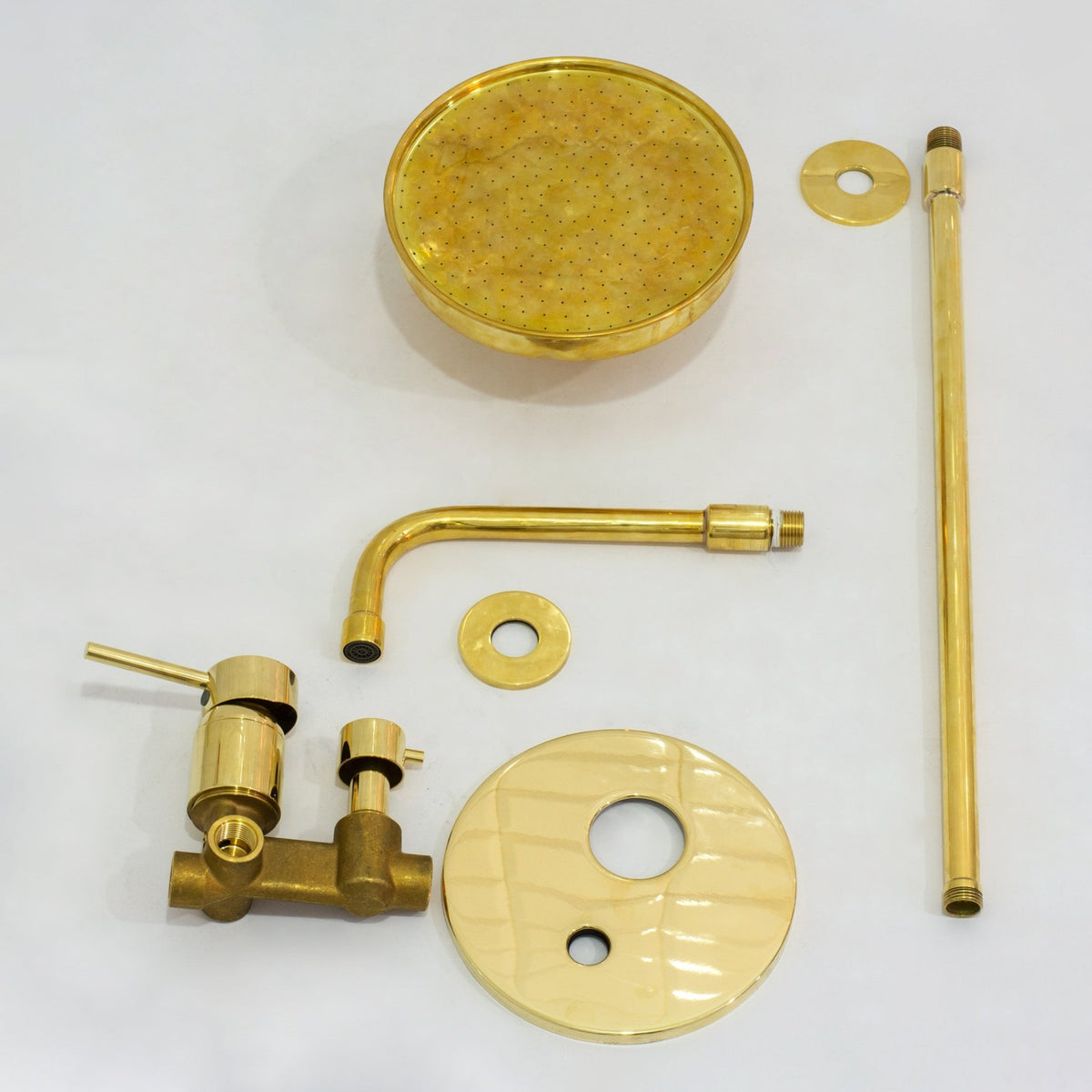 Unlacquered Brass Ceiling Shower System, 2 - Outlet Shower, Overhead Shower With Tub Filler, Ceiling Mount Showerhead with Tub Faucet - Insideast
