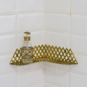 Unlacquered Brass Corner Shower Shelf Grid | Brass Floating Shower Caddy - Insideast